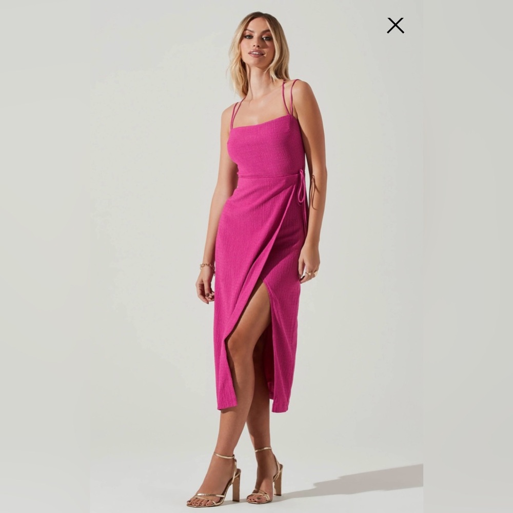 Astr the Label Fuchsia Wrap-Style Midi Dress with Crisscross Back